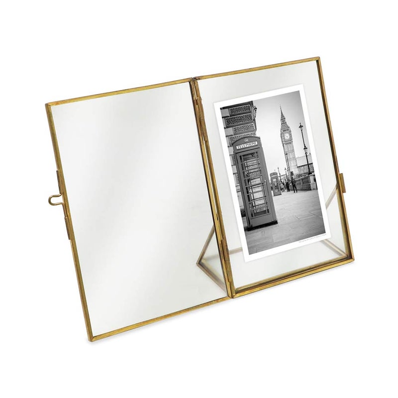 Isaac Jacobs 4x6, Antique Gold, Vintage Style Brass and Glass, Floating Photo Frame, Metal, (Vertical), with Locket Closure and Angled Base, for Pictures, Art, Mementos, Keepsakes (4x6, Antique Gold) - Image 5